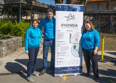Three Jožef Stefan Institute colleagues presenting the IFIGENEIA project at the institute’s open day event (photo: Marjan Verč, 2026)