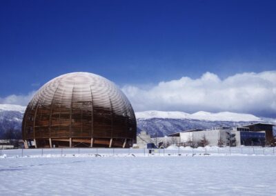 The Globe of Science and Innovation at CERN covered in snow on a winter day in Switzerland. Photo: Patrice Loïez, CERN.