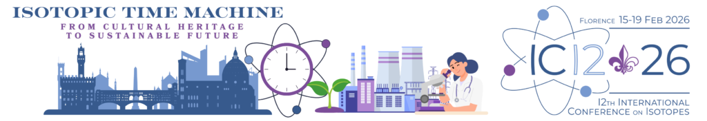 Banner of the ICI 2026 International Conference on Isotopes in Florence, highlighting the theme “Isotopic Time Machine: From Cultural Heritage to Sustainable Future”, where the IFIGENEIA project was presented.