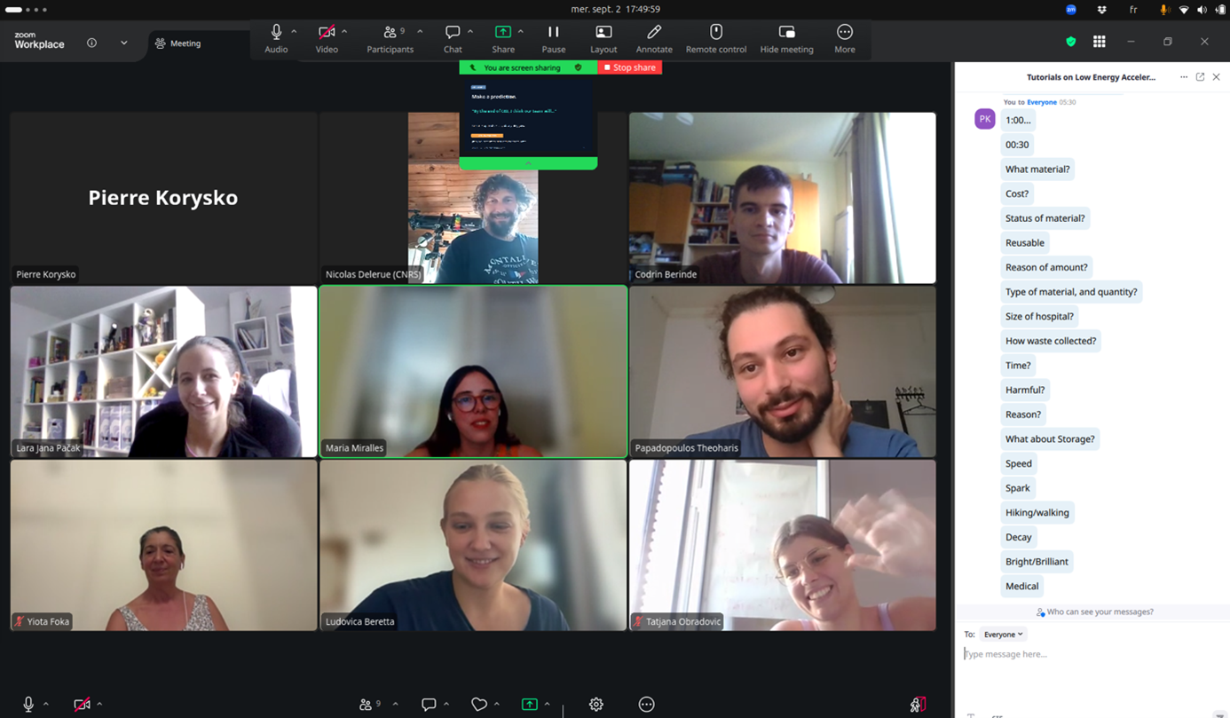 Online session of The Challenge Based Innovation CBI2026 special edition focusing on Particle Accelerators’ Applications for Society, with participants joining via Zoom.